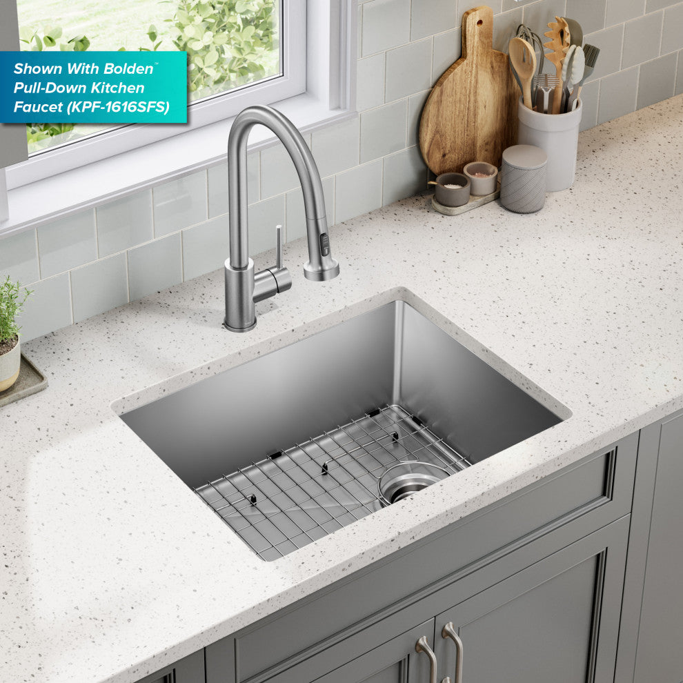 KRAUS Fairlane 25" Undermount 1-Bowl 18 Gauge Stainless Steel Kitchen Sink