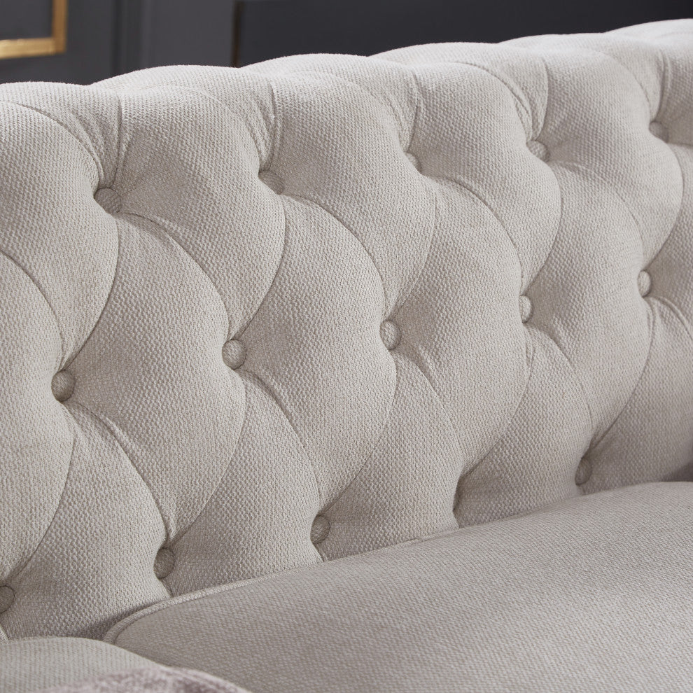 TATEUS linen fabric Chesterfield Large sofa Modern 3 Seater Couch  Beige
