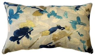 Linen Leaf Indigo Throw Pillow 12x20, with Polyfill Insert