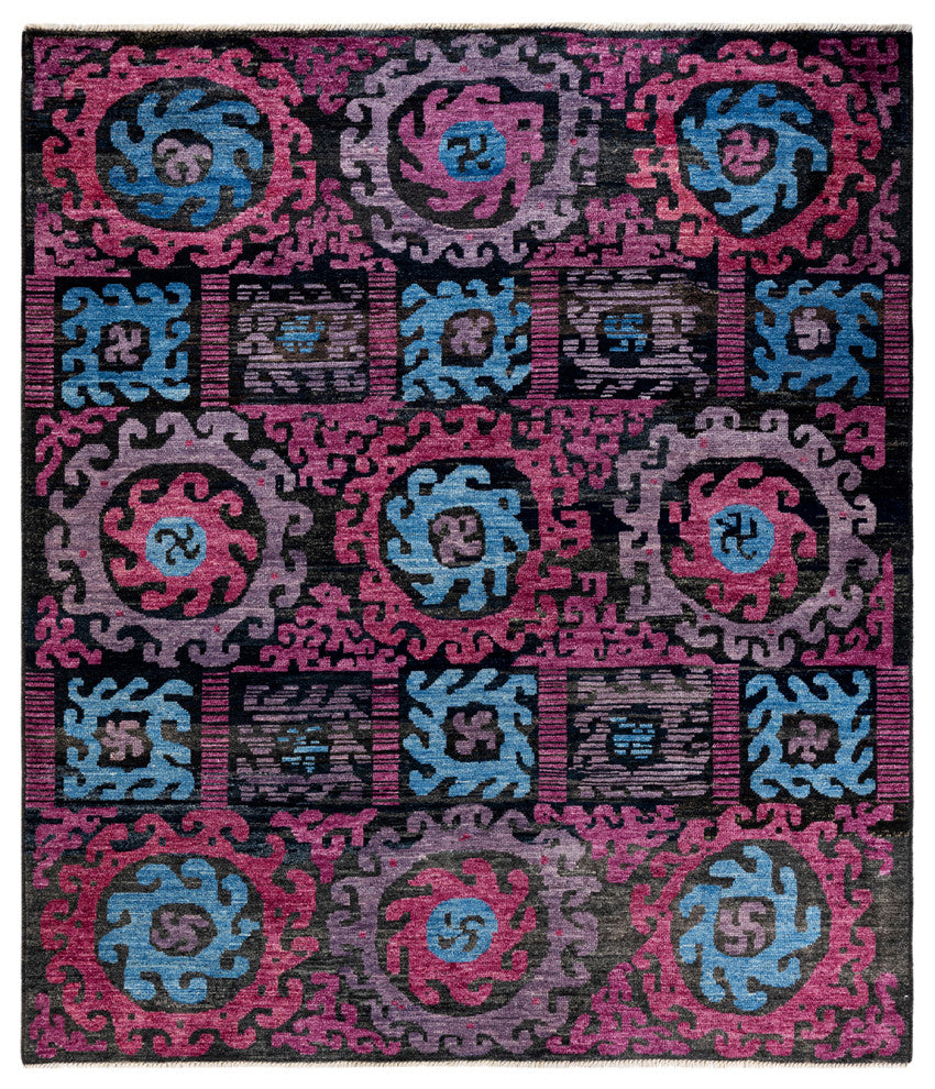 Modern, One-of-a-Kind Hand-Knotted Area Rug Black, 8' 8 x 10' 1