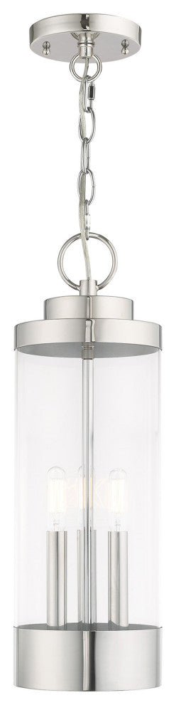 Livex Lighting Hillcrest 3 Light Polished Chrome Large Outdoor Pendant Lantern