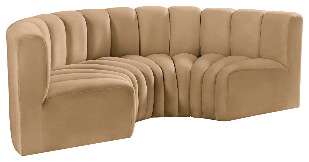 Arc Velvet Upholstered 4-Pc. Inward Curved Modular Sectional, Camel