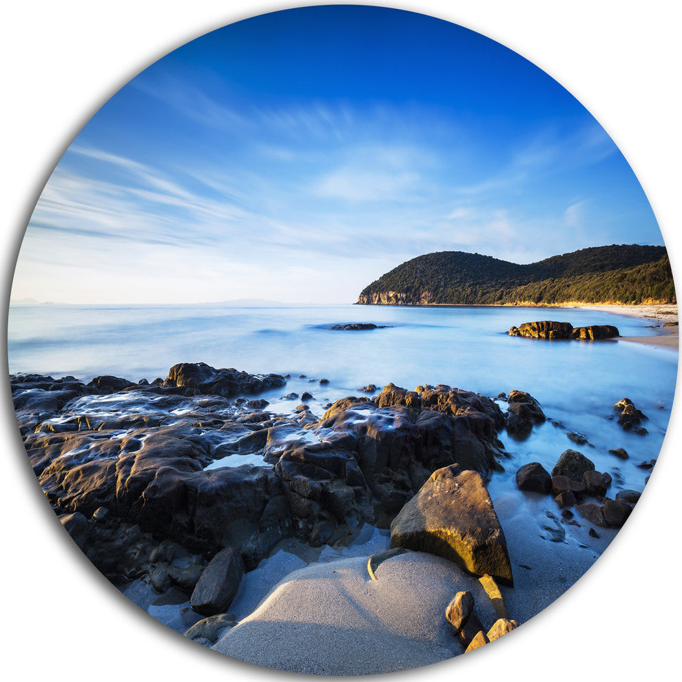 Cala Violina Bay Beach In Maremma, Seashore Round Metal Wall Art, 23"
