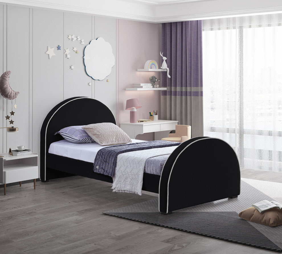Brody Velvet Upholstered Bed, Black, Twin