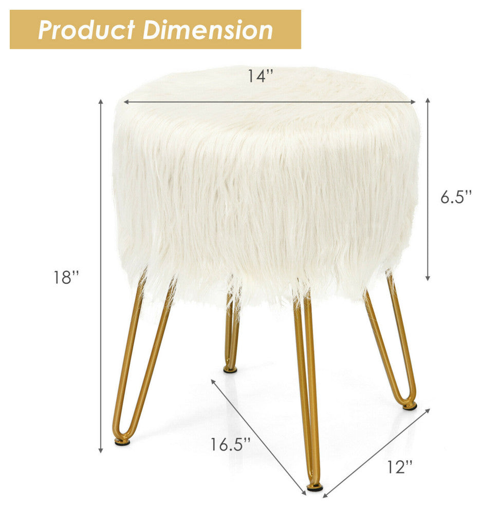 Costway Faux Fur Vanity Chair Makeup Stool Furry Padded Seat Round Ottoman