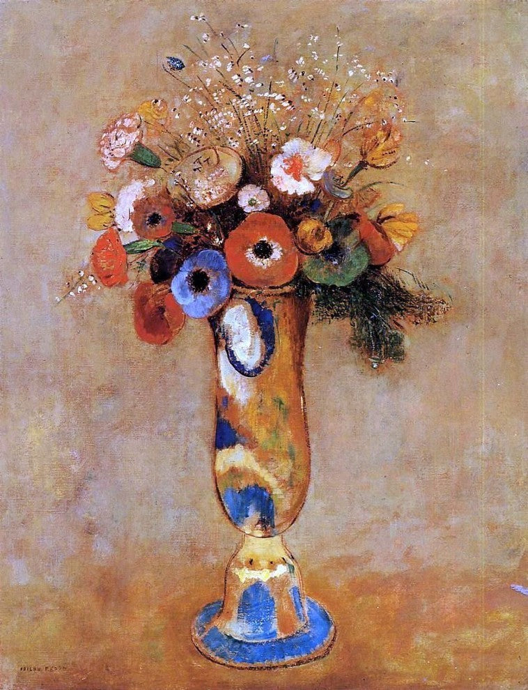 Odilon Redon Wildflowers in a Long Necked Vase Premium Canvas Print