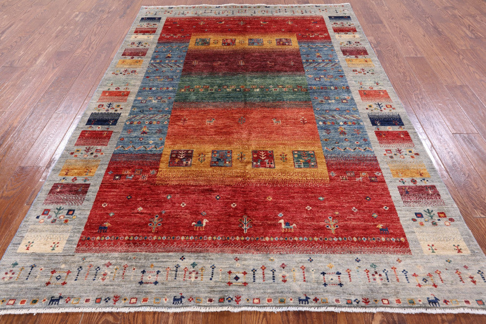 Handmade Tribal Persian Gabbeh Wool Rug 5' 8" X 7' 10" Q6418