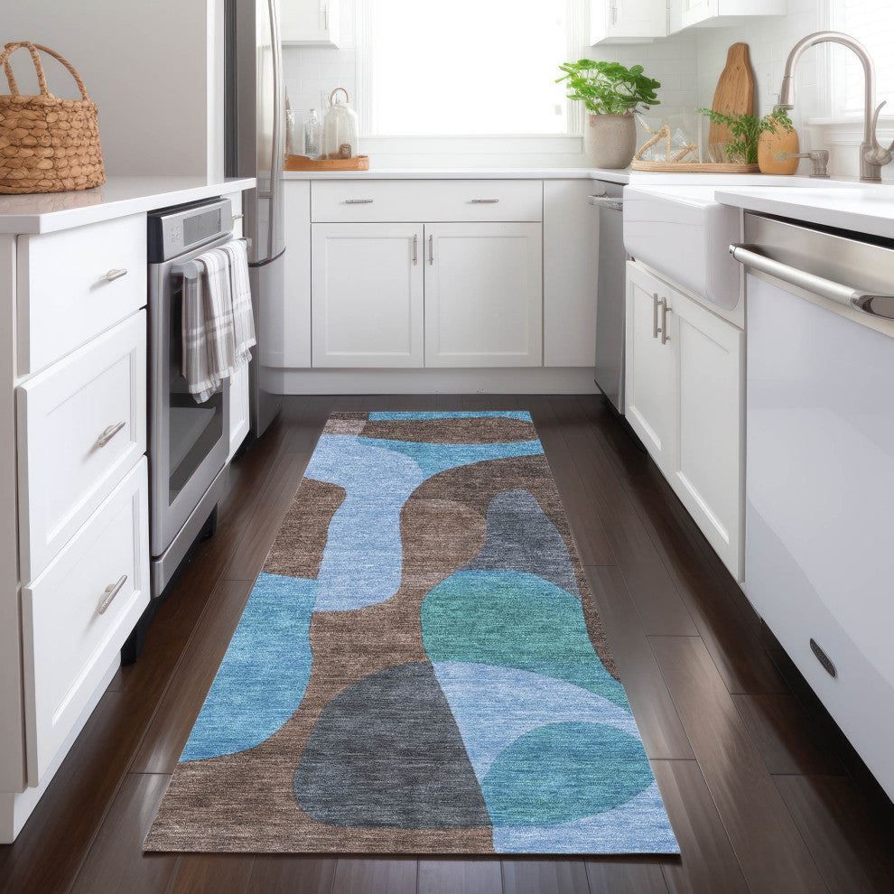 Machine Washable Indoor/Outdoor Chantille ACN1867 Brown 2'3" x 7'6" Runner Rug