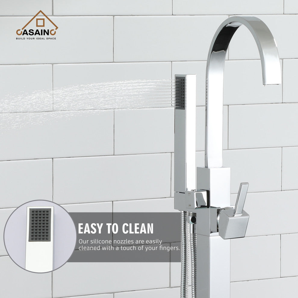 Floor Mount Bathtub Faucet with Hand Shower, Chrome