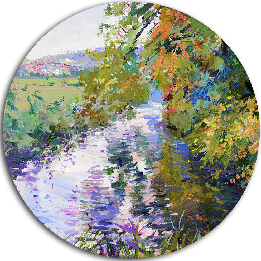 Fall In Amazing Colors, Landscape Painting Disc Metal Wall Art, 23"