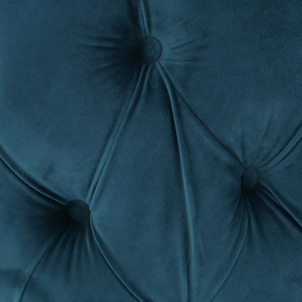 GDF Studio Maelyn Modern Glam Tufted Velvet Round Ottoman, Teal