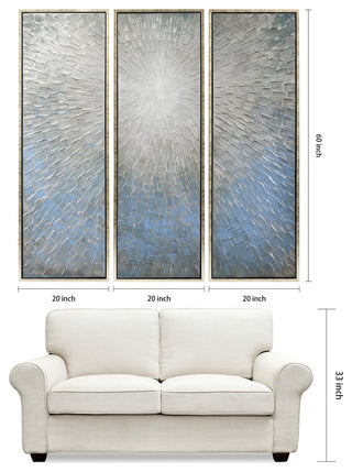 Silver Ice Textured Metallic Hand Painted Abstract Wall Art, 60"x20"