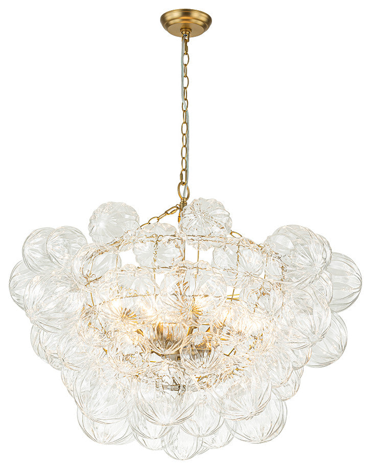 Modern Textured Glass Bubble Chandelier, Brass, 8 Lights