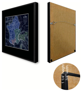 France Vivid Map Print On Canvas With Black Custom Frame, 16" X 21"