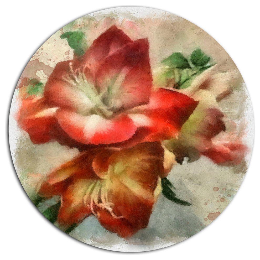 Bunch Of Amaryllis Flowers Drawing, Floral Disc Metal Wall Art, 11"