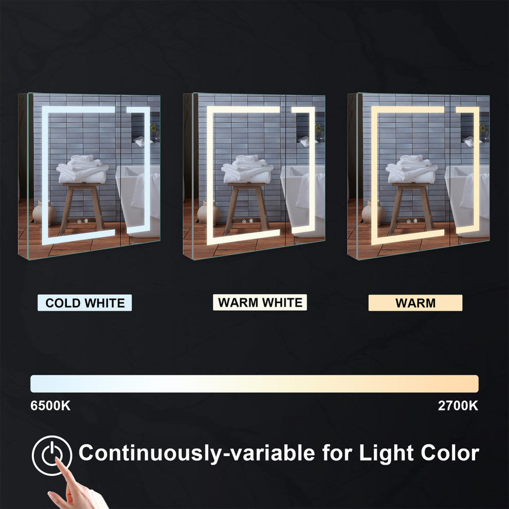 Recessed/Surface Mount LED Medicine Cabinet Mirror with Defogger, 36"x30" Double Doors