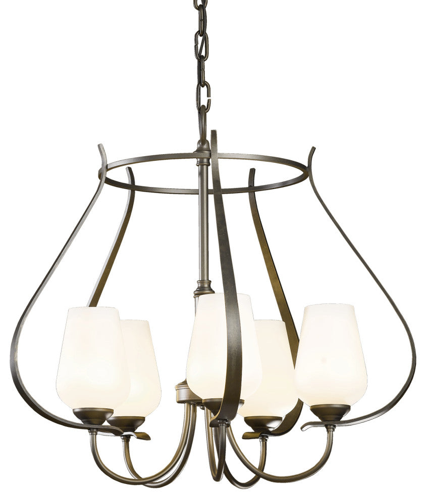 Flora 5 Arm Round Chandelier, Dark Smoke Finish, Opal Glass
