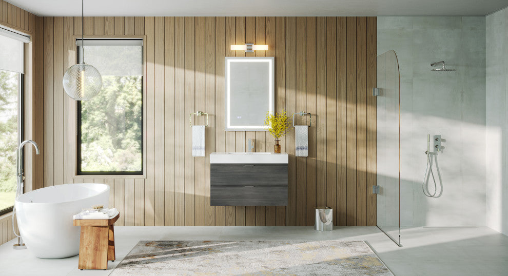 Boutique Bath Vanity, Vulcan Ash Gray, 36", Single Sink, Wall Mount