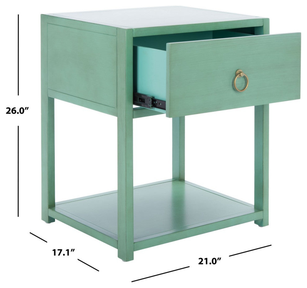 Safavieh Yudi 1 Drawer 1 Shelf Nightstand, Turquoise