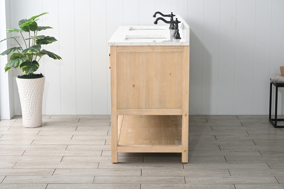 Harvey Farmhouse Bathroom Sink Vanity - Teak White, 60"