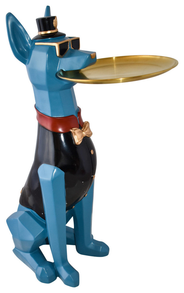 Happy Hostess Dog Resin Statue with Blue and Black Finish Size: 19" x 9" x 28"