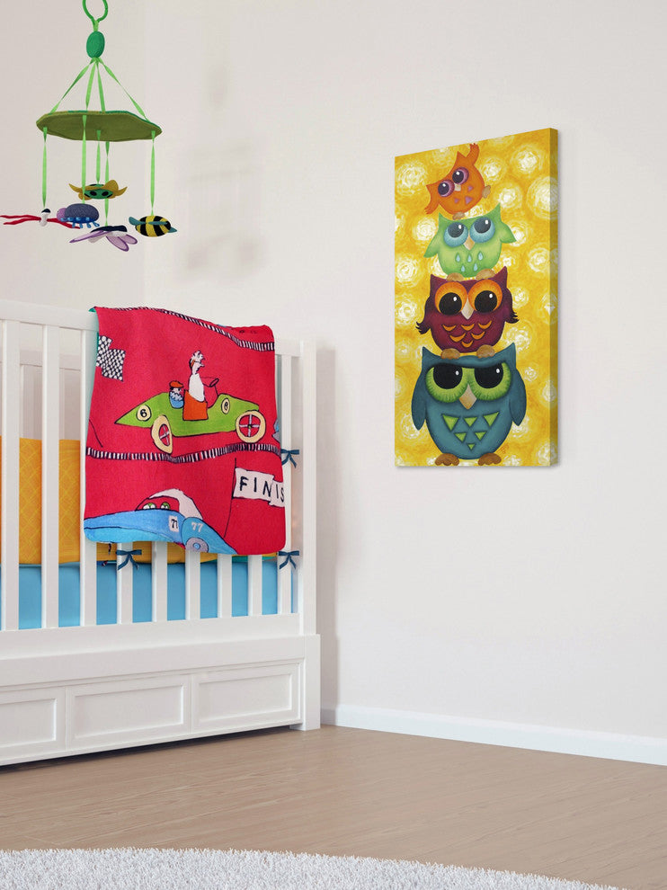 Marmont Hill, "Owl Stack" by Nicola Joyner Painting on Wrapped Canvas, 12x24