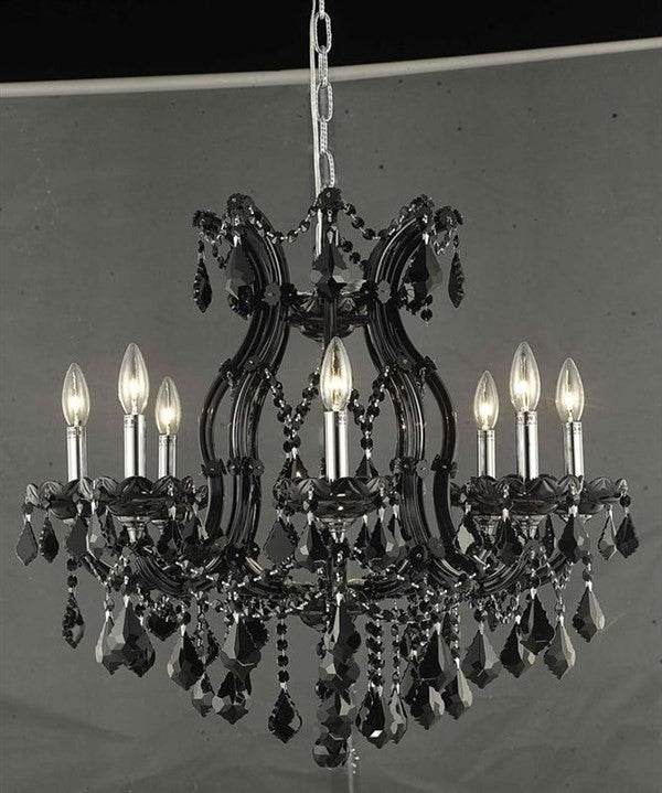 Elegant Maria Theresa Dining Room Light, Black Finish With Royal Cut Crystal
