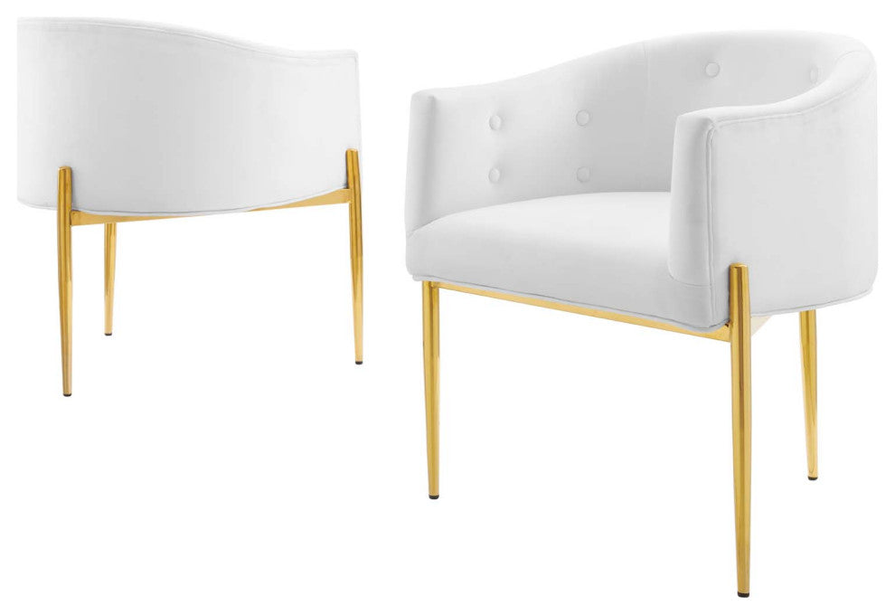 Tufted Accent Chair, Set of 2, Velvet, Metal, White, Modern, Lounge Hospitality
