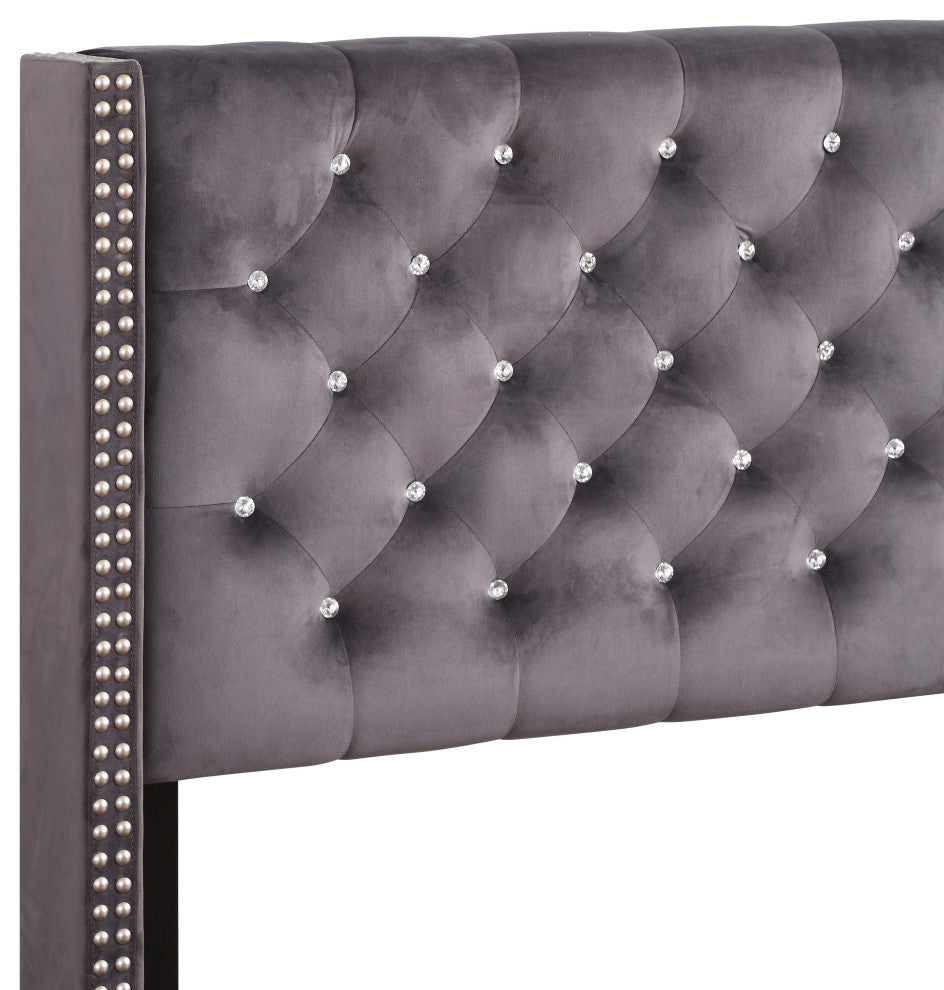Chester Upholstered Velvet Bed, Gray, Queen