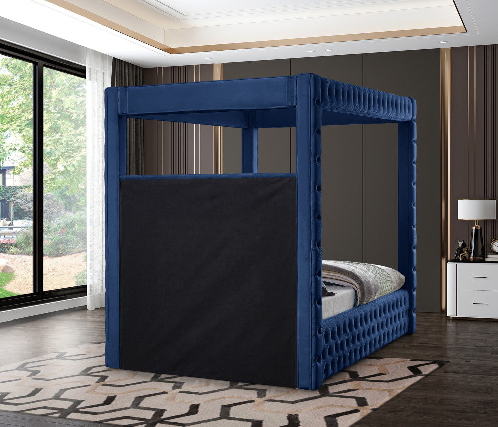 Royal Velvet Upholstered Bed, Navy, Queen
