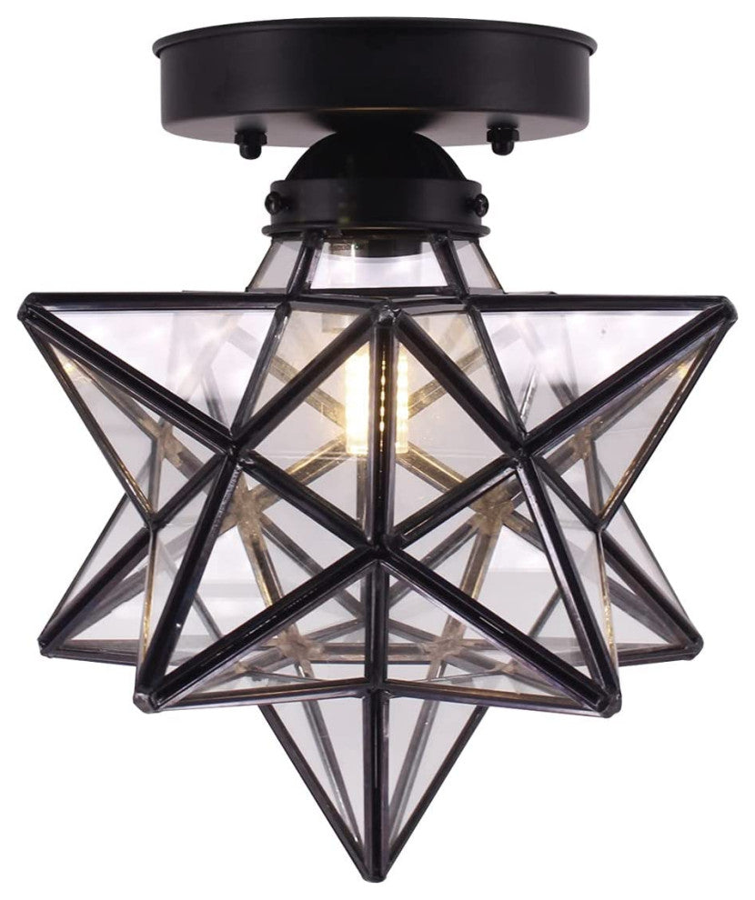 Moravian Star Semi Flush Mount Ceiling Light Clear Glass Black Close