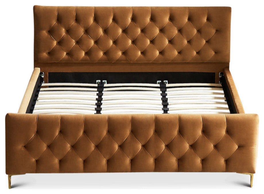 Beverly Mid-Century Modern Tufted Velvet Platform Bed, King
