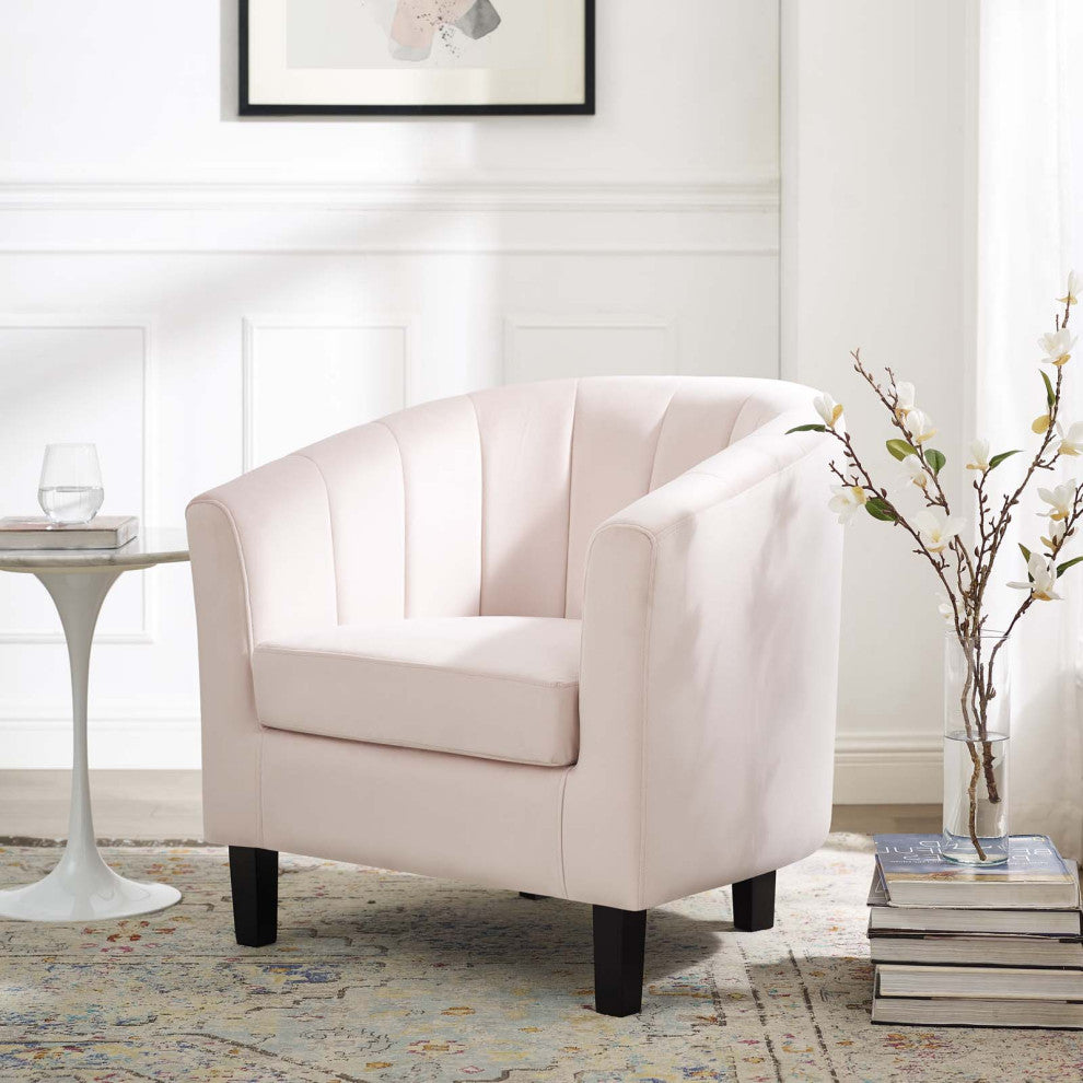 Tufted Armchair Accent Chair, Velvet, Pink, Modern, Living Lounge Hospitality