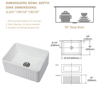 White Farmhouse Ceramic Bar Kitchen Sink Single Bowl Basin 24"