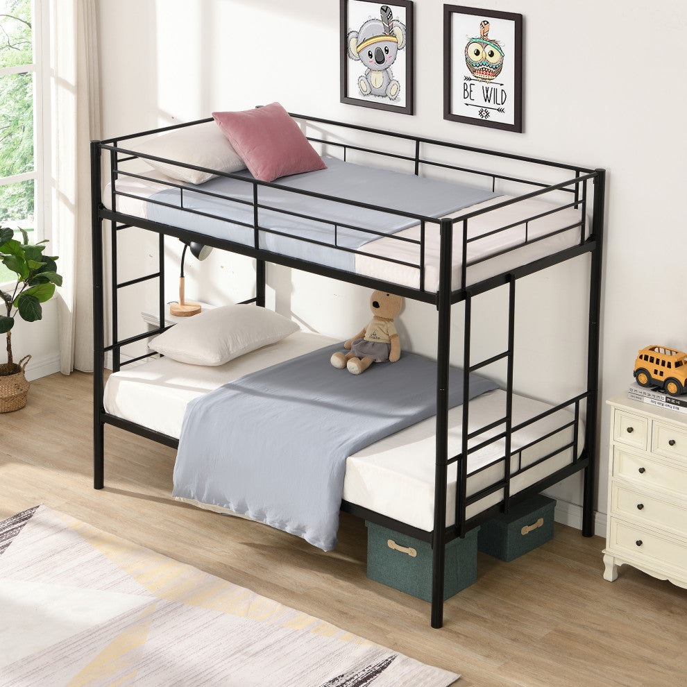 Gewnee Bunk Bed Twin Over Twin Size with 2 Ladders and Full-Length Guardrail