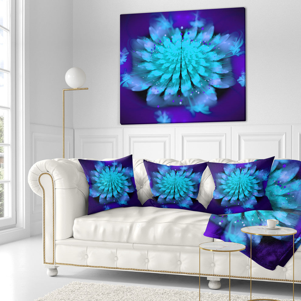 Fractal Blue Spread out Flower Floral Throw Pillow, 16"x16"