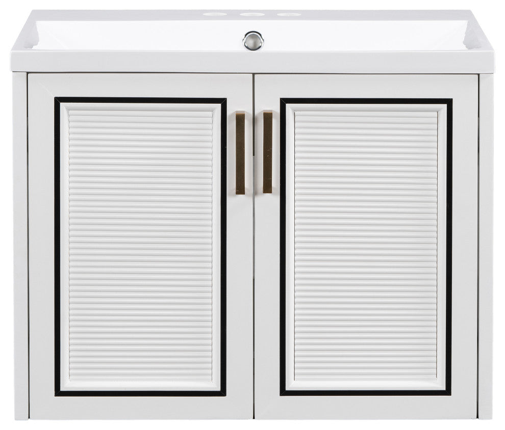 24 inch MDF Wall-Mounted Bathroom Vanity Set Integrated Ceramic Sink