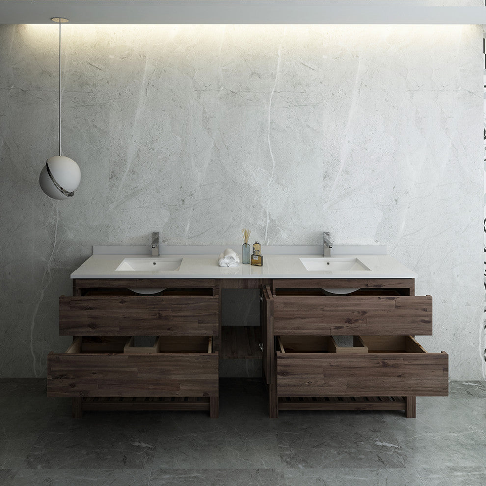 Formosa Floor Standing Open Bottom Double Sink Bathroom Cabinet With Top, 84"