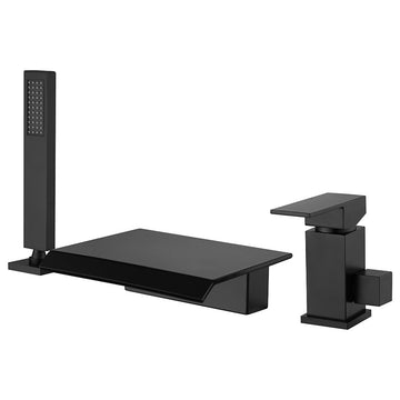 Moda Waterfall Matte Black Roman Bathtub Filler Faucet with Handshower