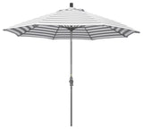 9' Grey Collar Tilt Lift Fiberglass Rib Aluminum Umbrella, Olefin, Gray White Cabana Stripe