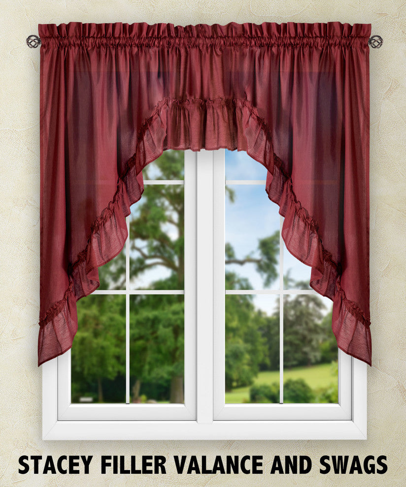 Ellis Curtain Stacey 60"x38" Ruffled Swag Curtain, Merlot
