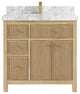 Sonoma 36 Center Sink Bath Vanity in Light Natural Teak with 2" Carrara Marble