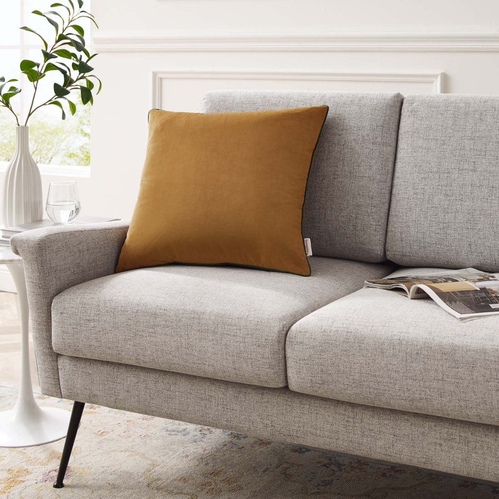 Accentuate 20" Performance Velvet Throw Pillow, Cognac Green