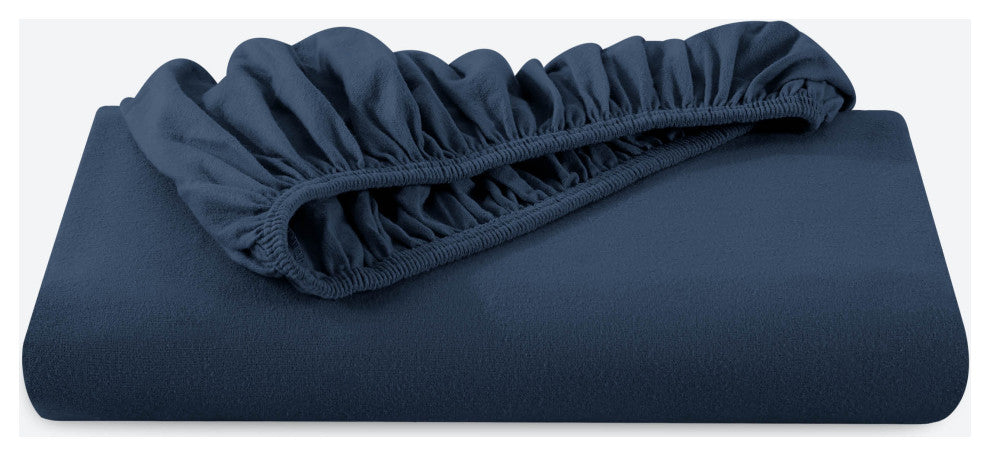 Bare Home Flannel Fitted Bottom Sheet, Dark Blue, Queen, Set of 2
