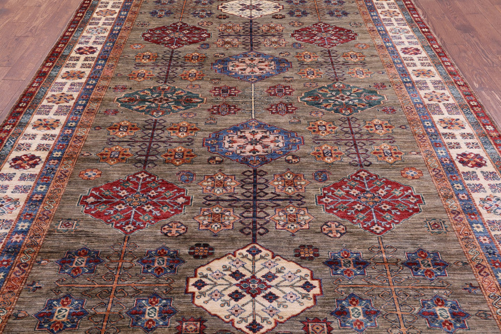 8' 2" X 11' 1" Handmade Geometric Super Kazak Wool Rug Q9865