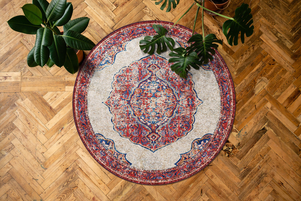 Jules + Cole Camilla Premium Area Rug | Traditional/Persian/Boho, Red, Indoor, Fall Harvest, 8'x8' Round