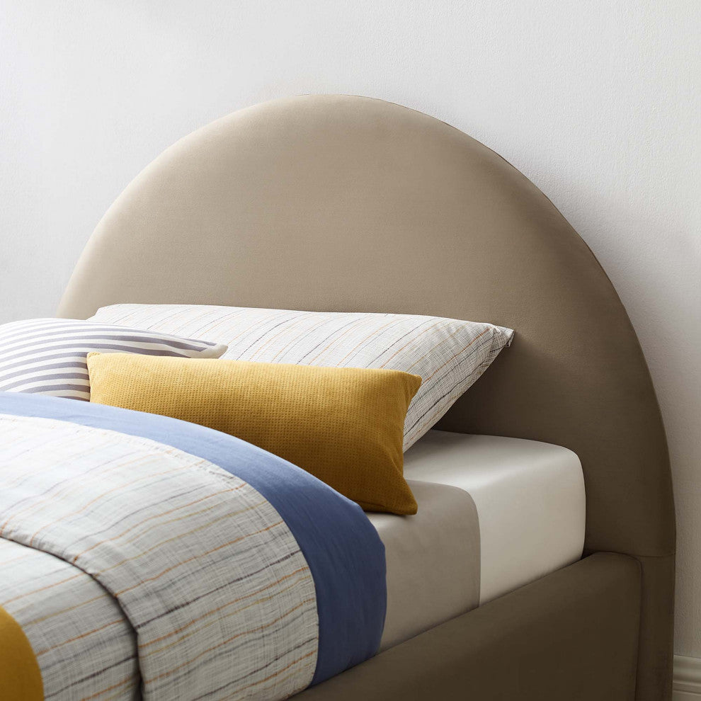 Resort Performance Velvet Arched Round Twin Platform Bed, Taupe