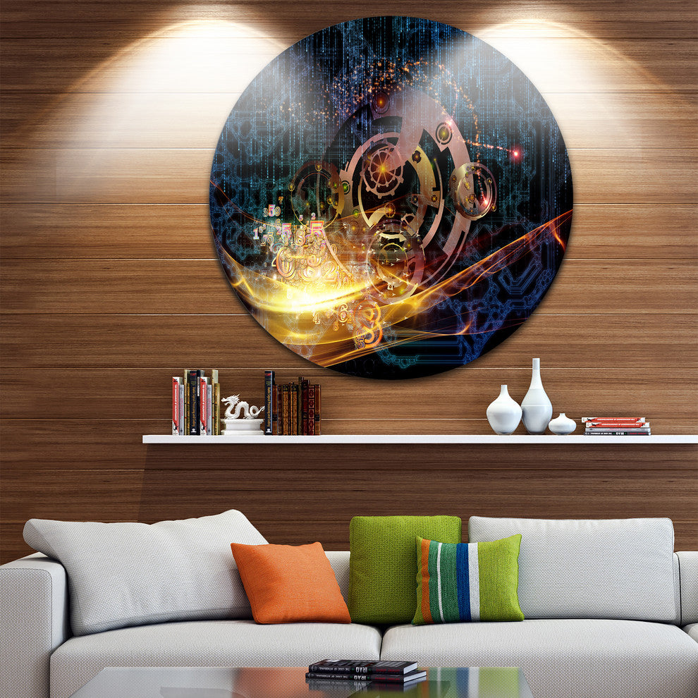 Lights Of Gears, Abstract Digital Art Large Disc Metal Wall Art, 23"