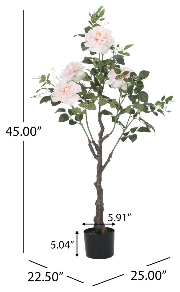 Bergweg Artificial Rose Tree, Green and Pink Champagne