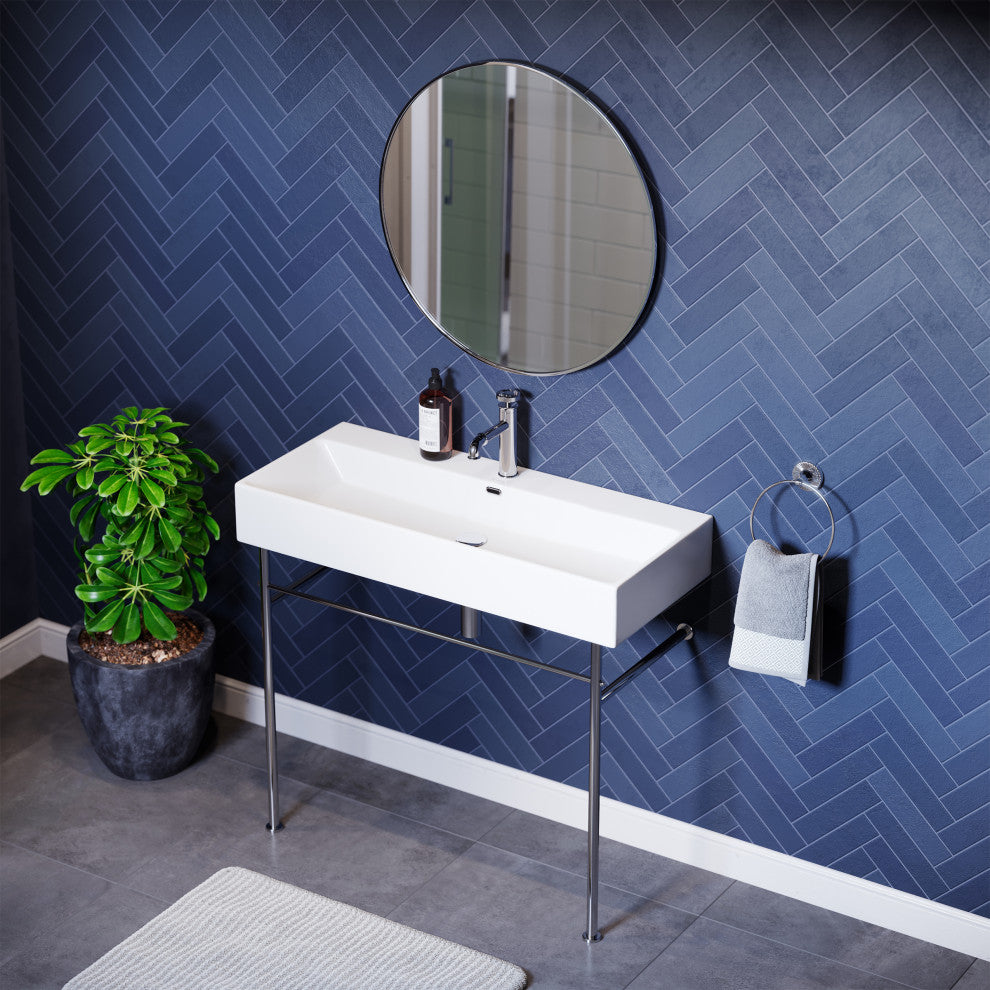 Claire 40" Ceramic Console Sink White Basin Chrome Legs